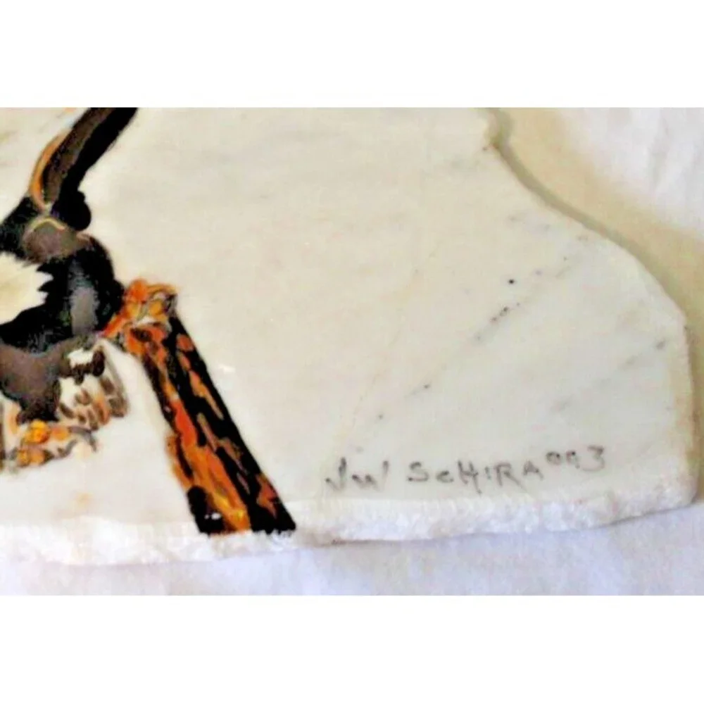 VTG American Eagle Hand Painted Stone Marble Slab Art Signed Table/Wall 12